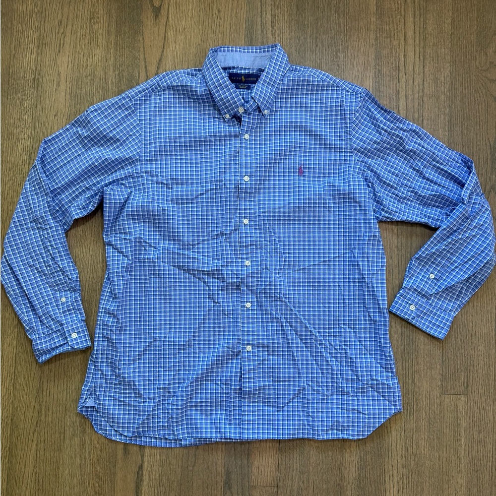Ralph Lauren Men's Plaid Button-Down Shirt-Size XXL-Blue/Pink/Purple